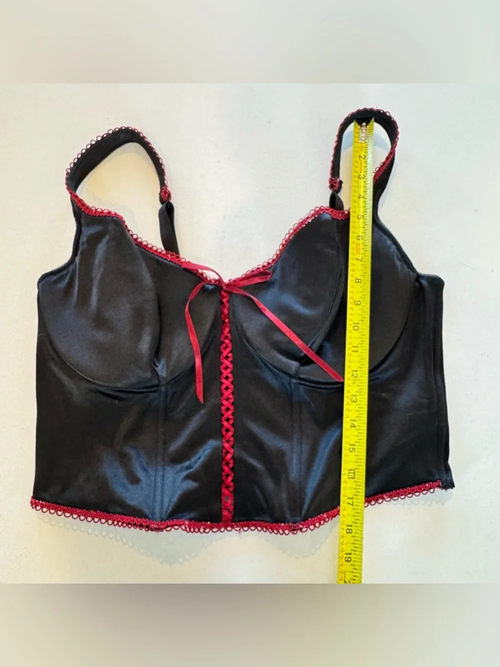 Cacique Burgundy Corset Bra Top Size 44 Black/Red Padded Adjustable Straps